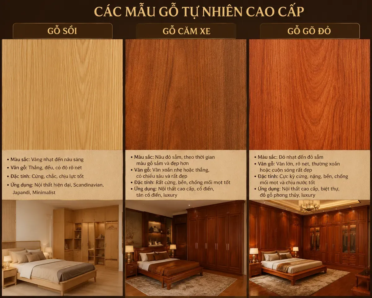 Chi phí tủ quần áo gỗ tự nhiên phụ thuộc loại gỗ và thiết kế thực tế