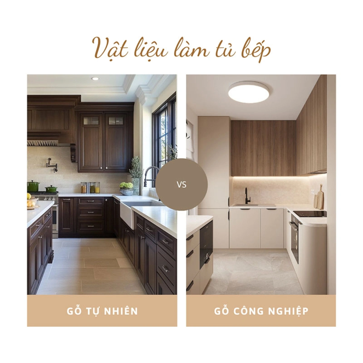 Gỗ tự nhiên & Gỗ công nghiệp dùng trong tủ bếp