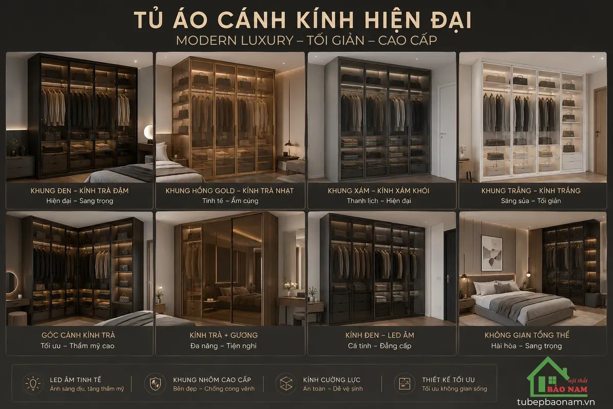 Tủ quần áo cánh kính hiện nay có nhiều kiểu thiết kế hiện đại và sang trọng