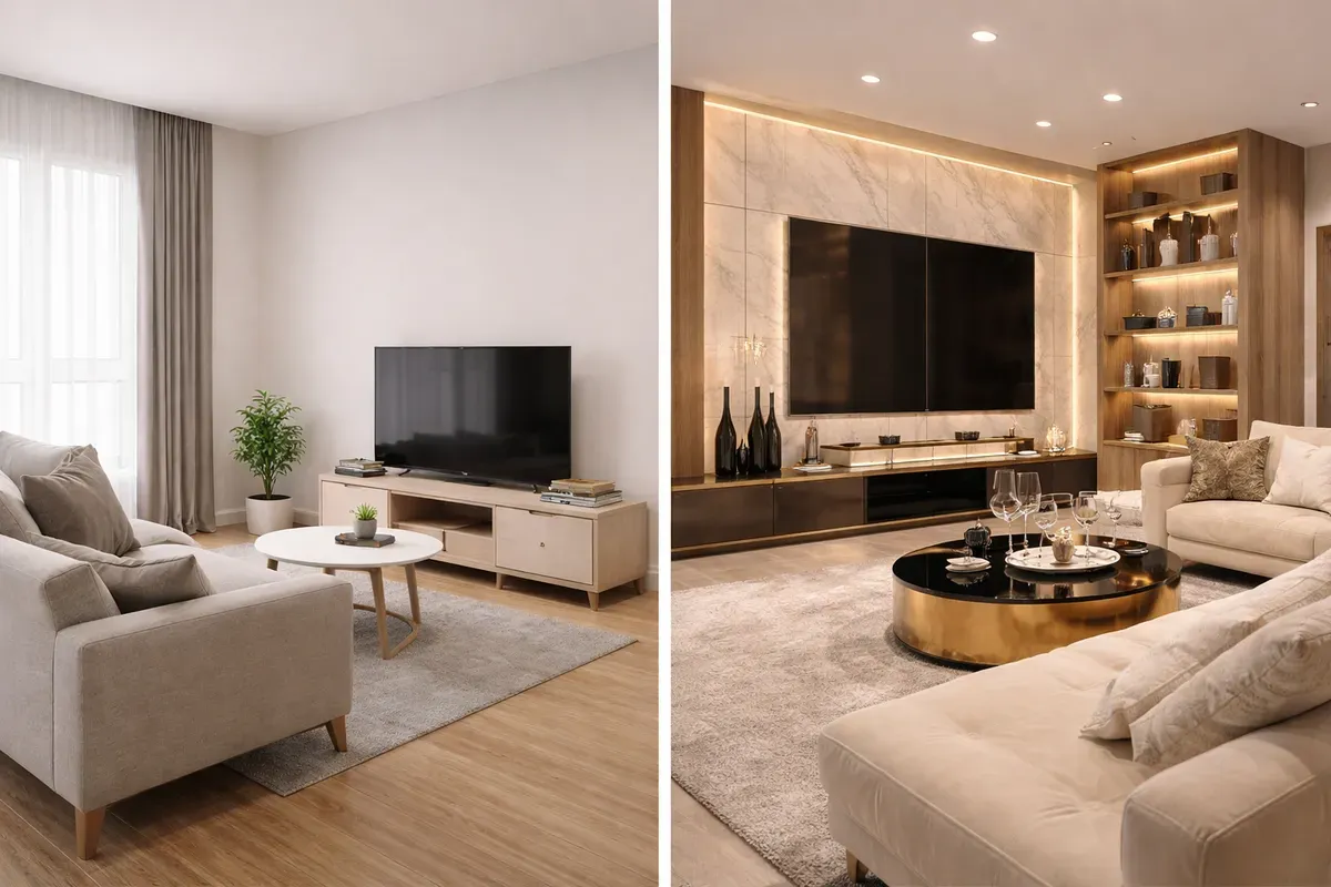 so sánh nội thất đơn giản và nội thất cao cấp