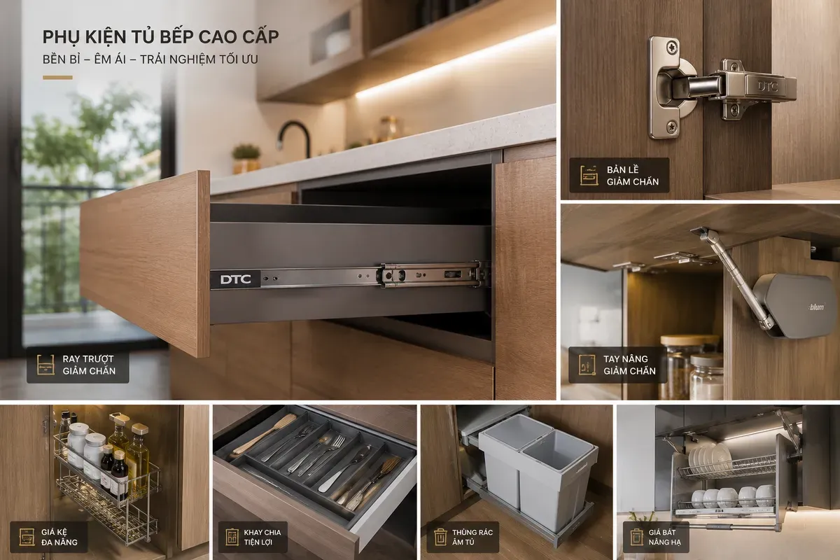 Phụ kiện ray trượt giảm chấn cho tủ bếp Picomat