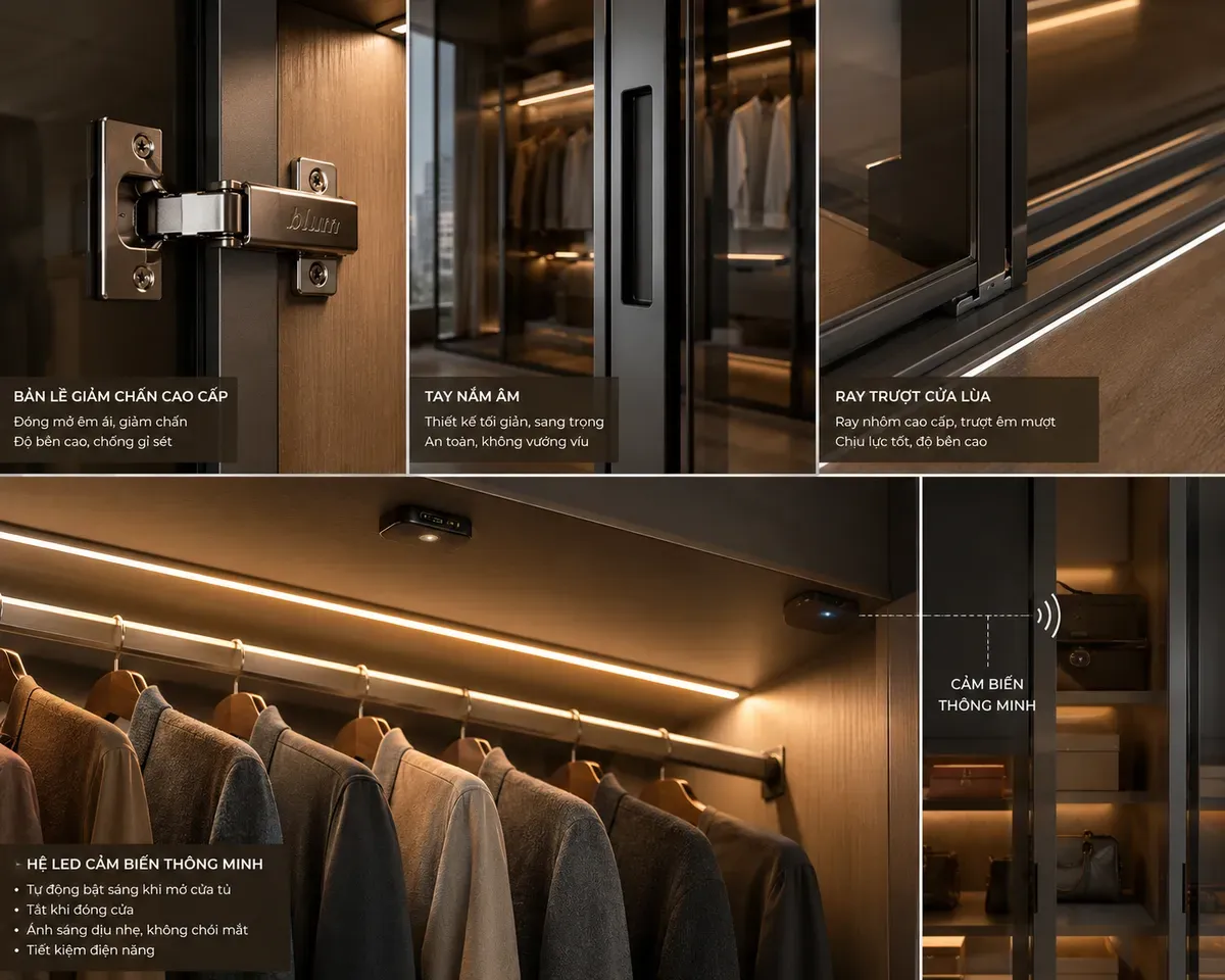 Phụ kiện và hệ đèn LED giúp tăng trải nghiệm sử dụng cho tủ cánh kính