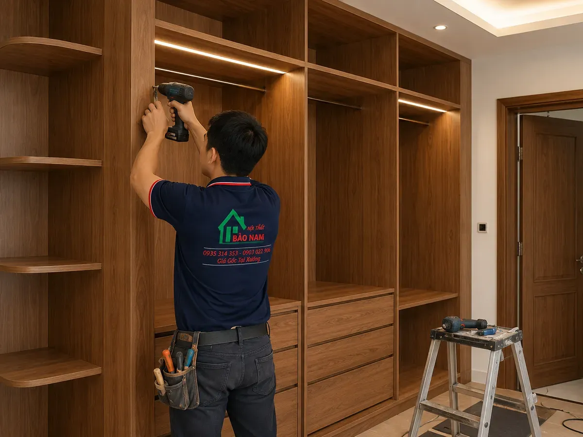 Thi công đúng kỹ thuật giúp tăng độ bền cho tủ quần áo gỗ tự nhiên