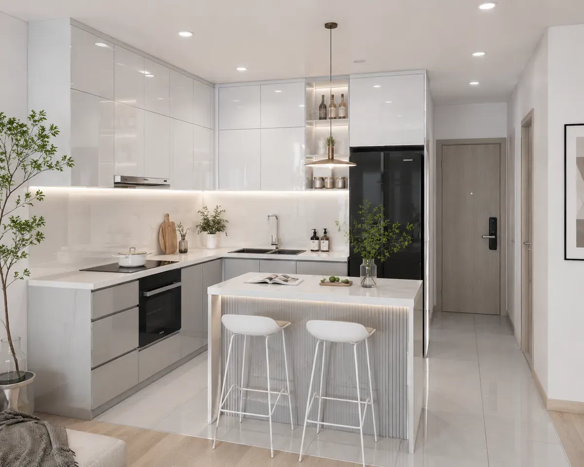 Acrylic giúp không gian bếp trông sáng và rộng hơn