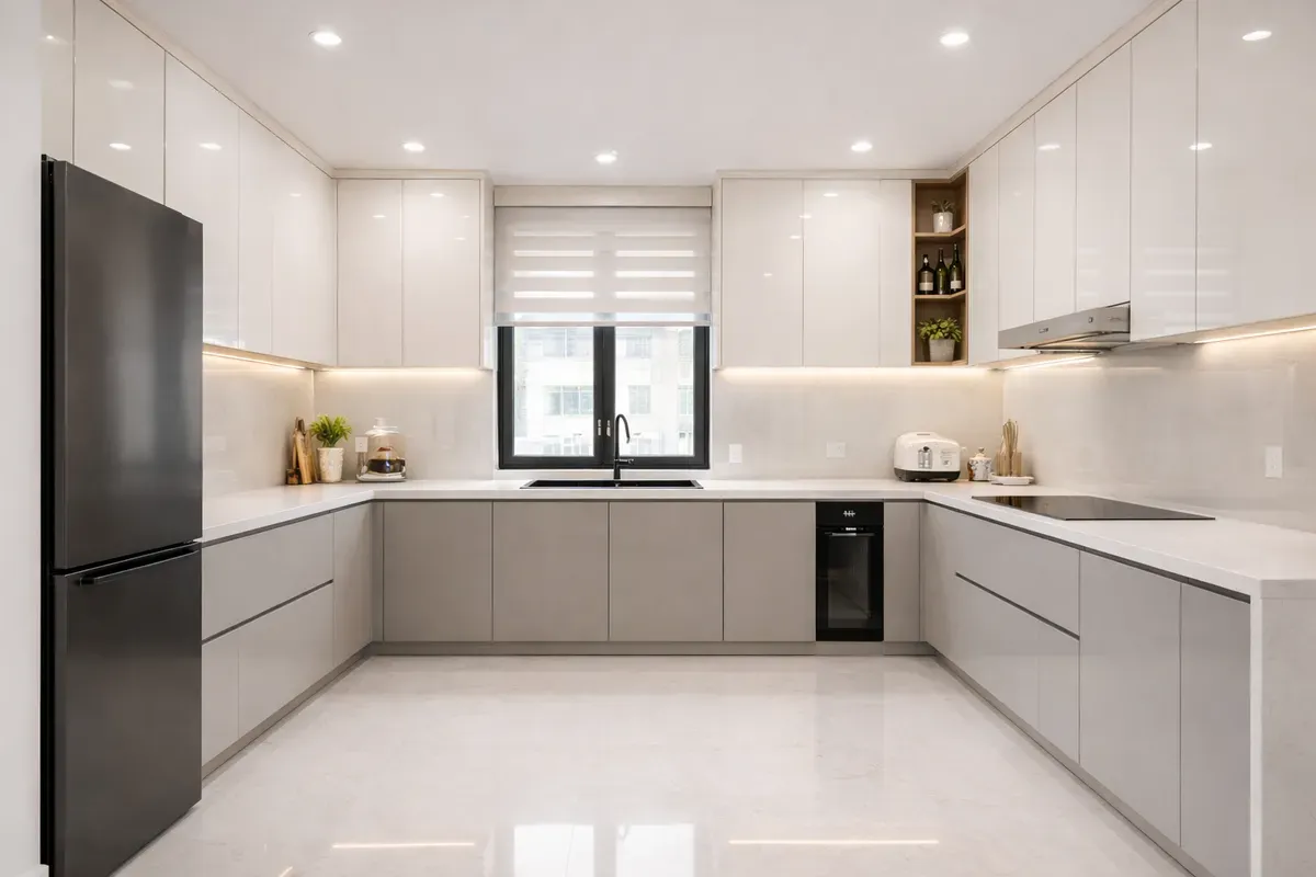Tủ bếp chữ U phù hợp không gian lớn