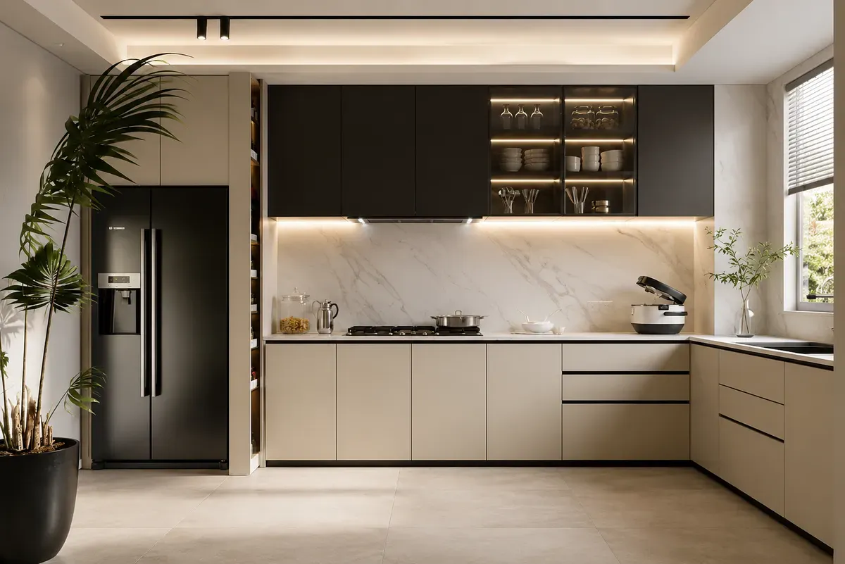 Tủ bếp nhựa Picomat chữ L hiện đại cho nhà phố