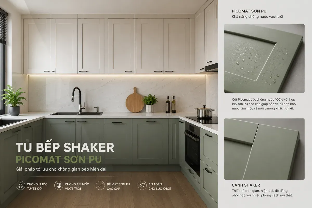 Picomat sơn PU giúp tăng khả năng chống nước cho tủ bếp Shaker