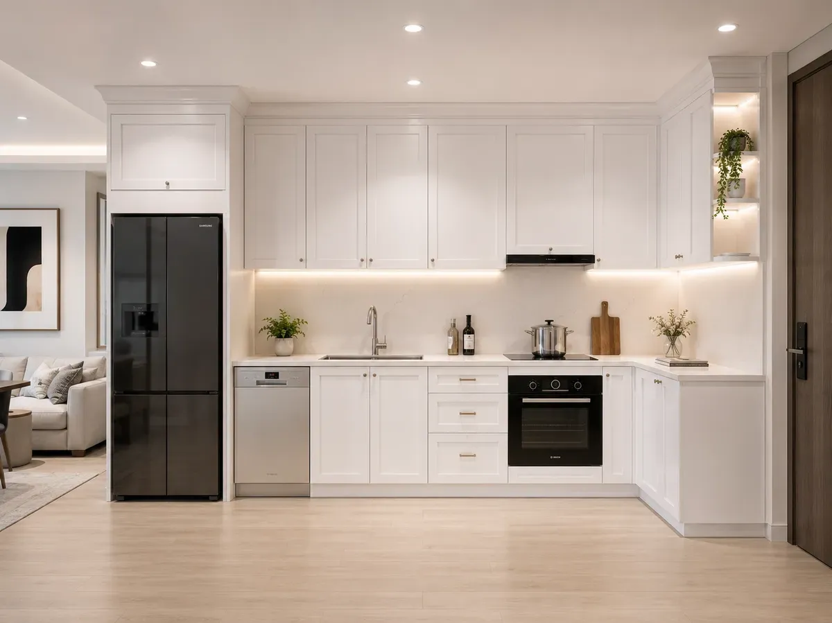 MDF chống ẩm sơn PU là lựa chọn phổ biến cho tủ bếp Shaker hiện đại