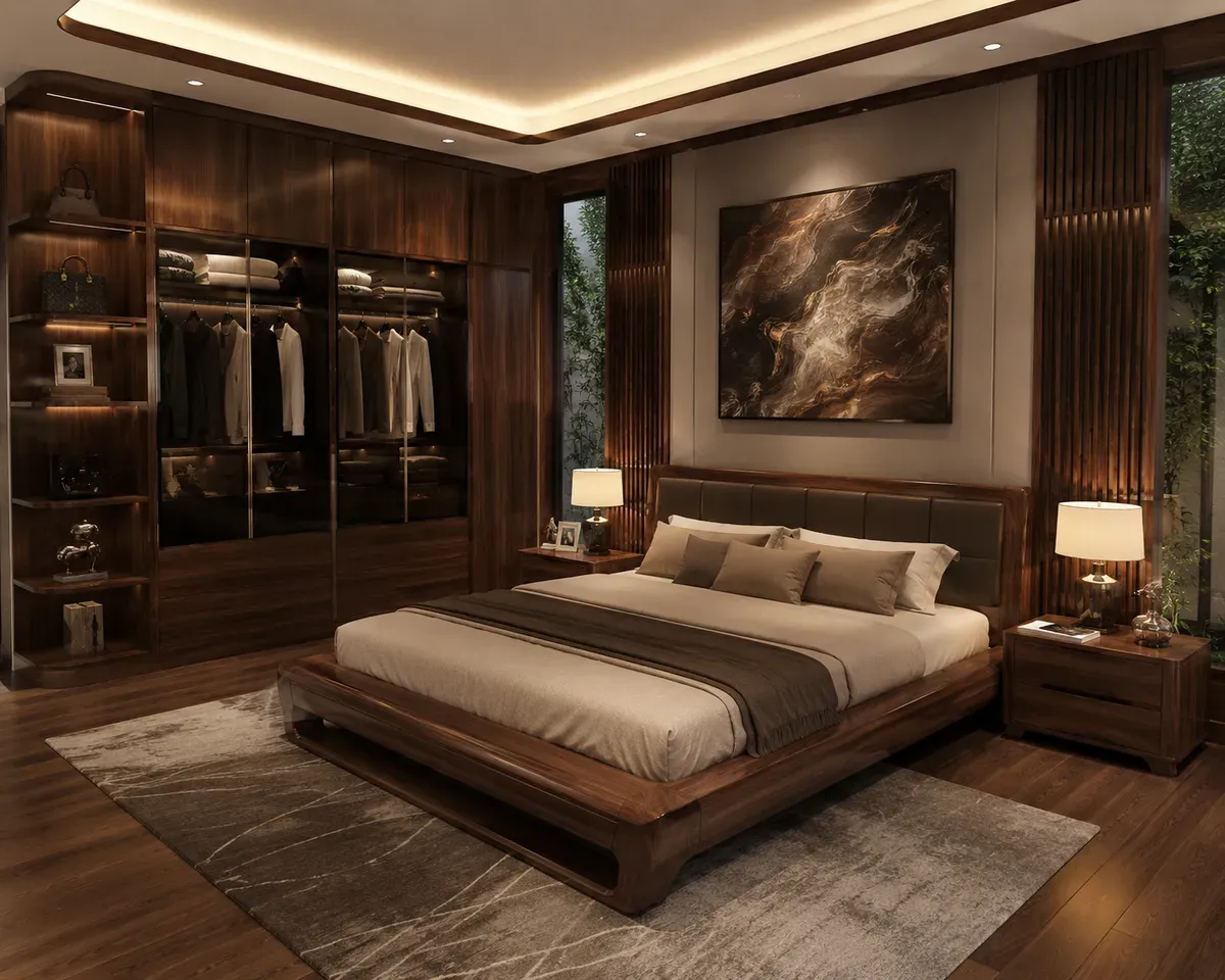 Tủ quần áo gỗ tự nhiên phù hợp nhiều phong cách phòng ngủ từ hiện đại đến sang trọng