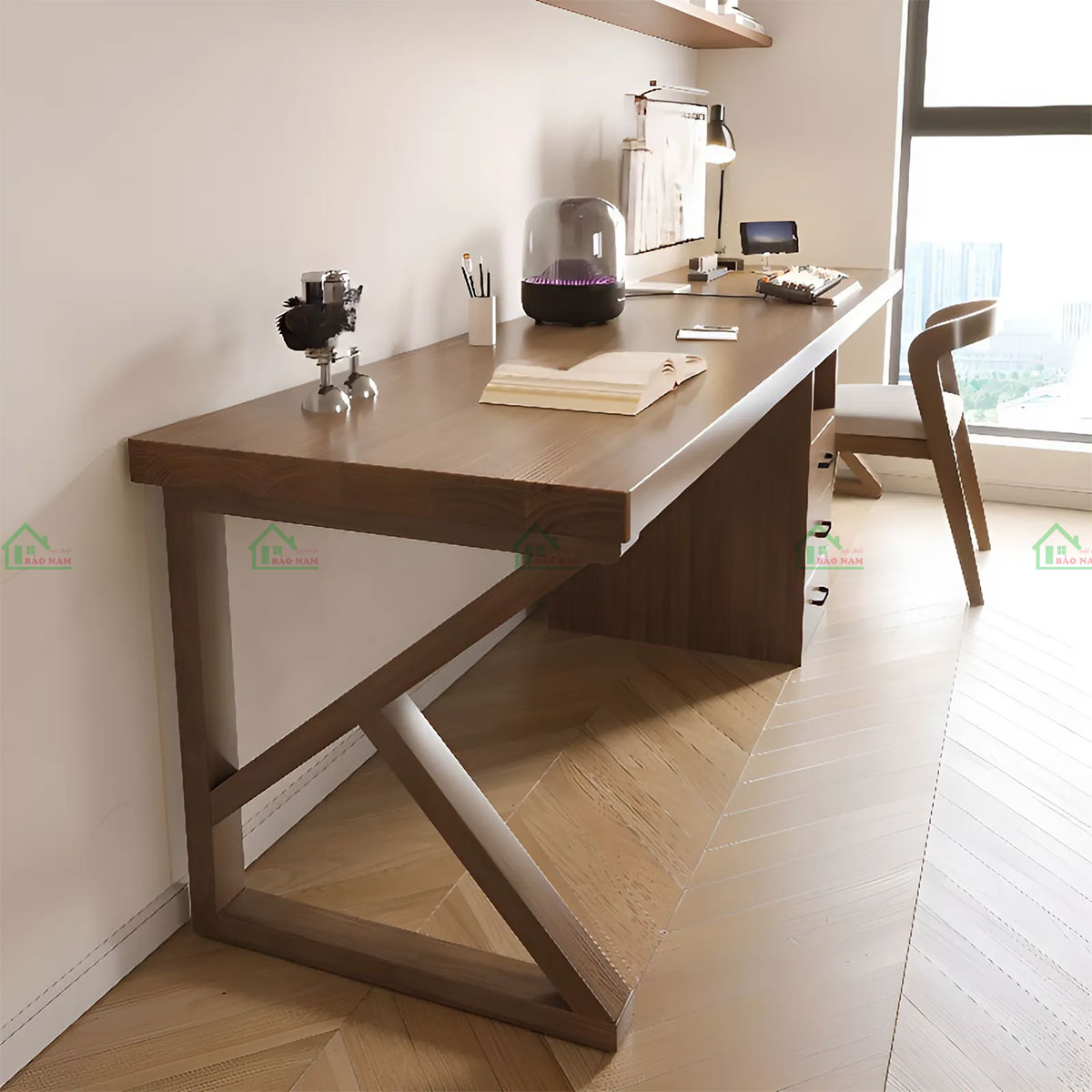 Bàn Làm Việc Gỗ Chân Chữ K Hiện Đại Độc Đáo PLV19
