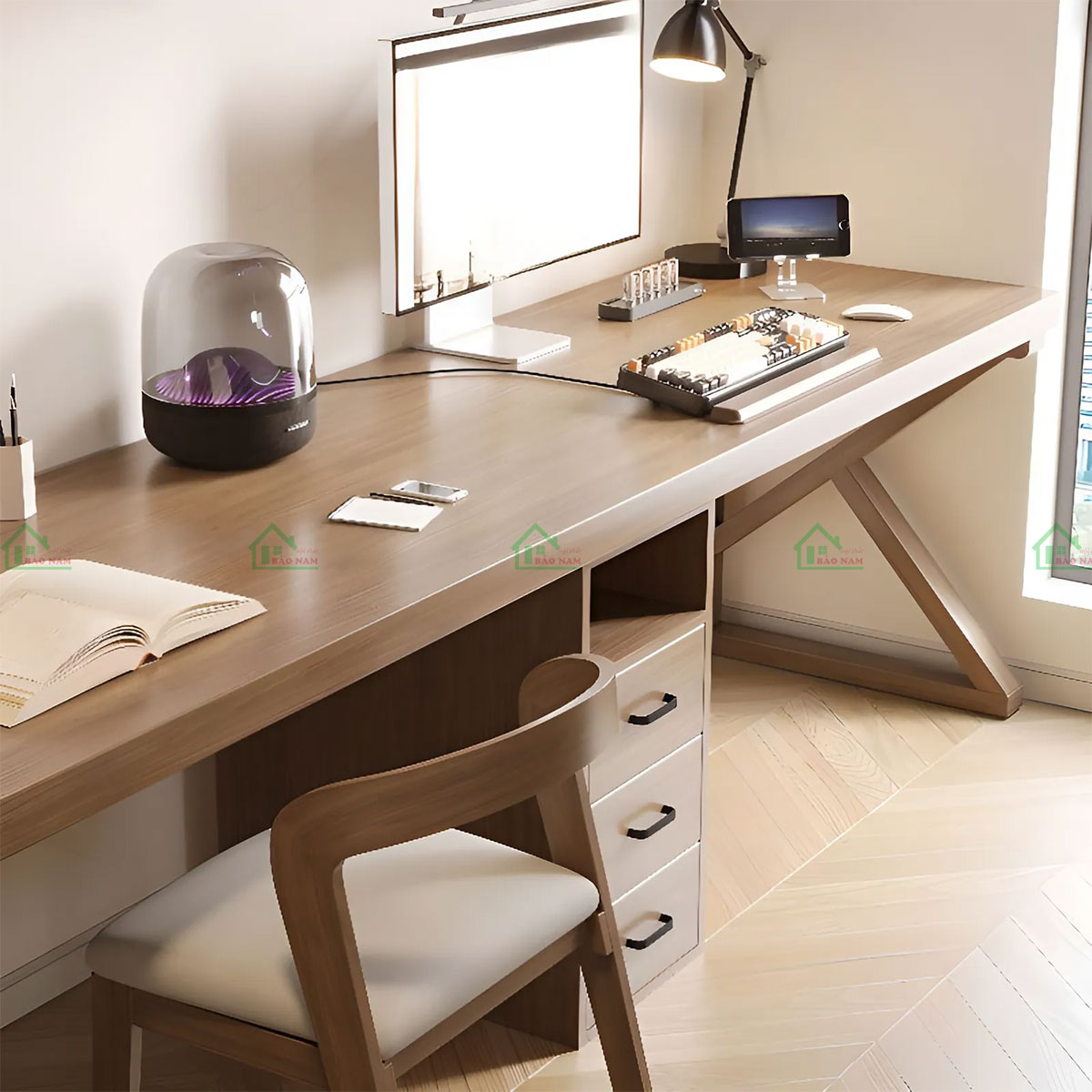 Bàn Làm Việc Gỗ Chân Chữ K Hiện Đại Độc Đáo PLV19