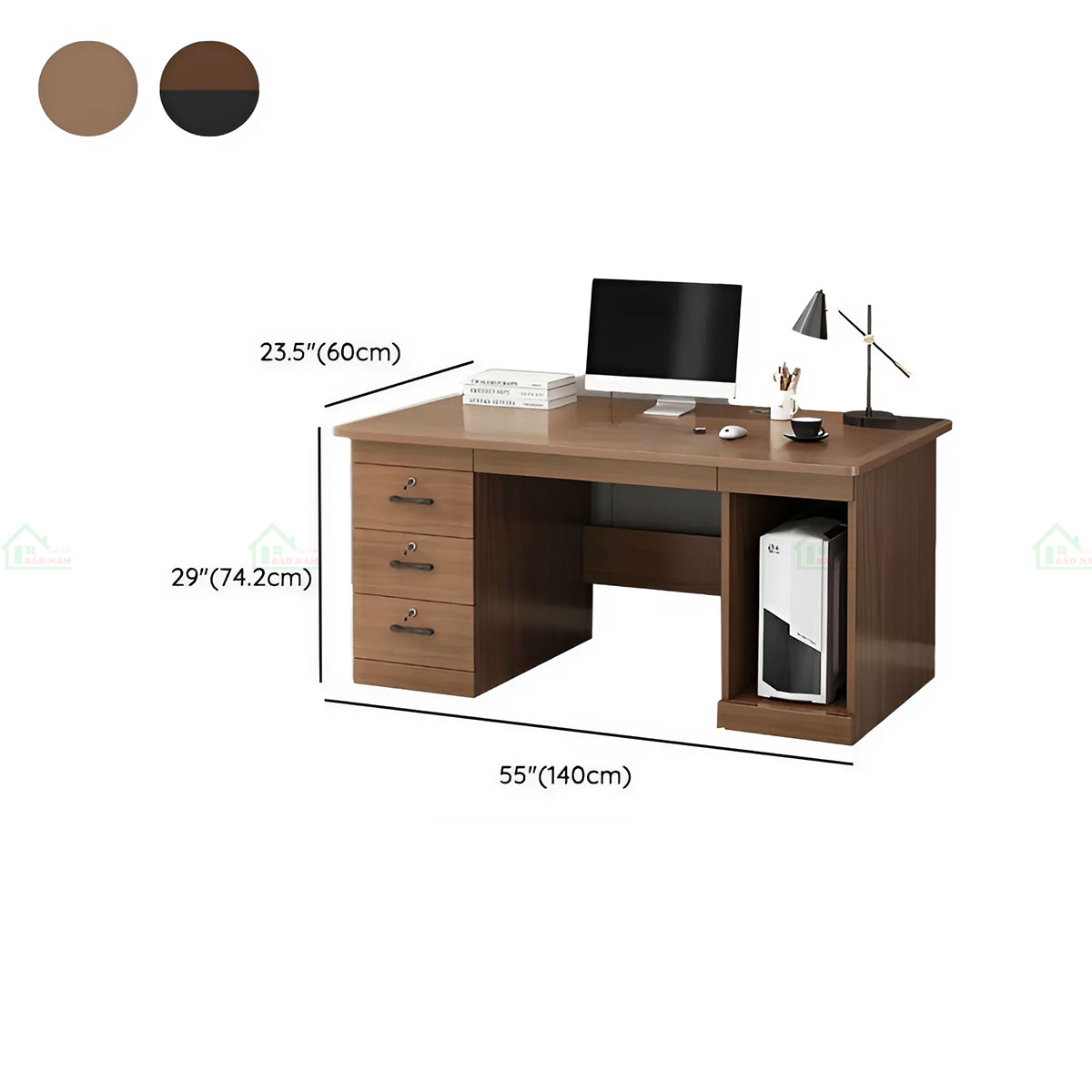 Bàn Làm Việc Gỗ Công Nghiệp MDF Đẹp Có Tủ Hồ Sơ PLV17