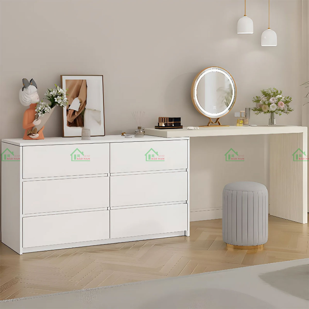 Mẫu Bàn Trang Điểm Thông Minh Màu Trắng Hiện Đại BTD06