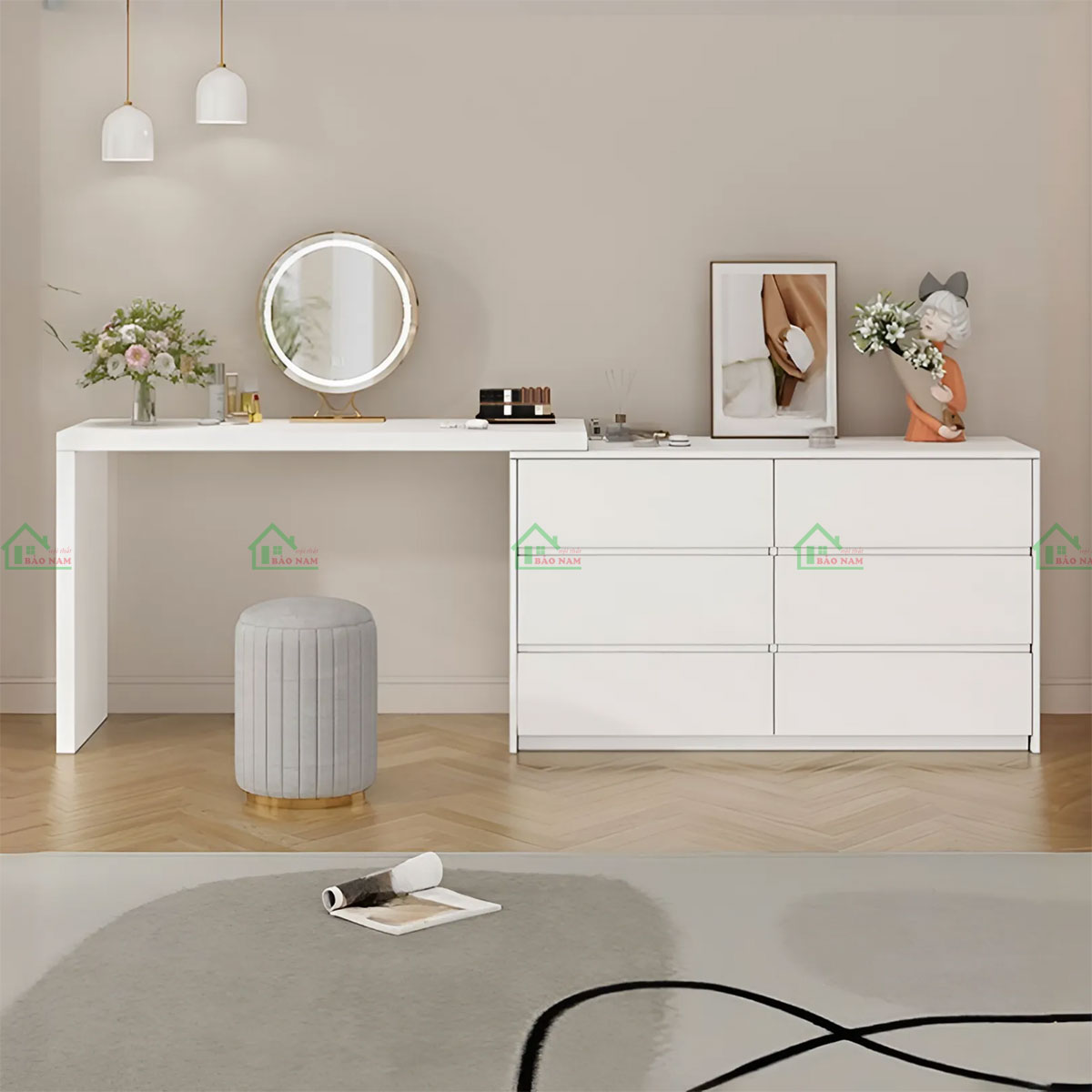 Mẫu Bàn Trang Điểm Thông Minh Màu Trắng Hiện Đại BTD06