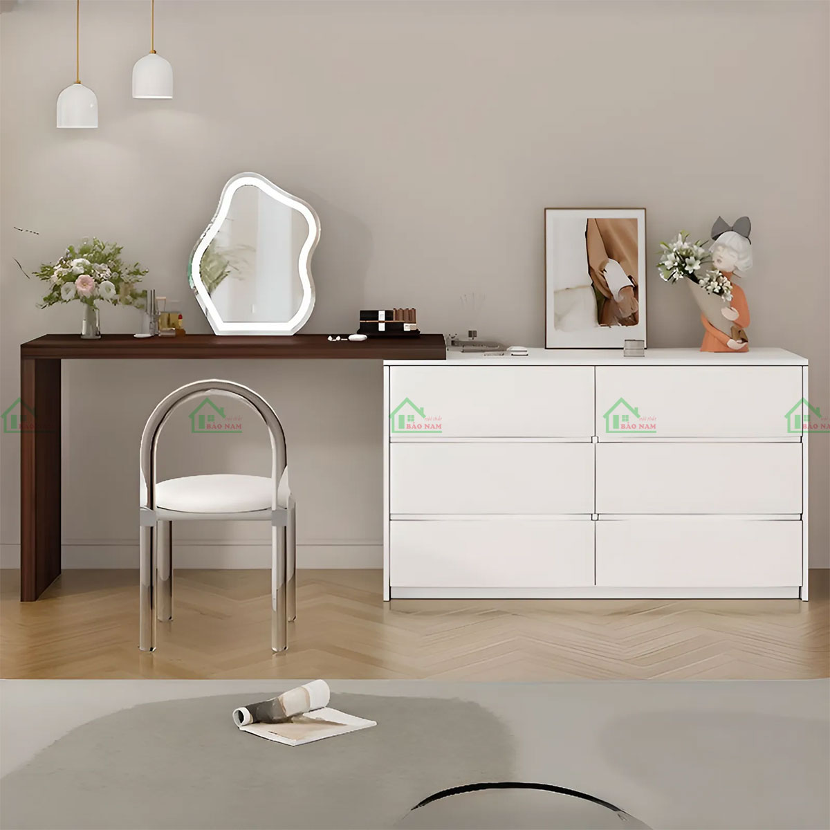 Mẫu Bàn Trang Điểm Thông Minh Màu Trắng Hiện Đại BTD06