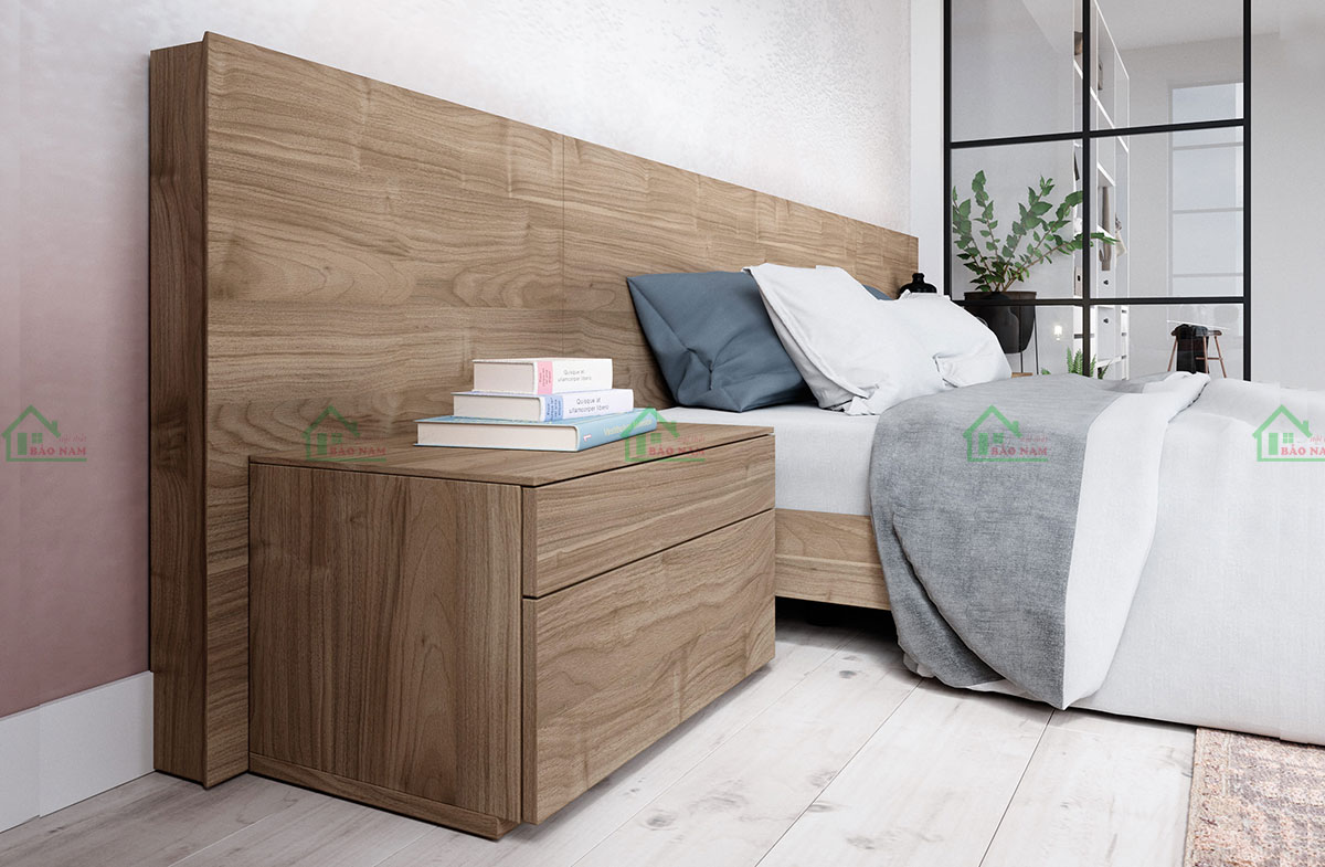 Mẫu Giường Ngủ MDF Màu Vân Gỗ Đẹp Hiện Đại GN35