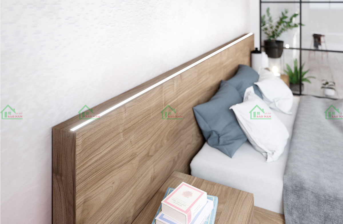 Mẫu Giường Ngủ MDF Màu Vân Gỗ Đẹp Hiện Đại GN35
