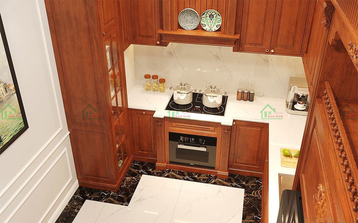Mẫu Tủ Bếp Gỗ Gõ Đỏ Cao Cấp BTN04