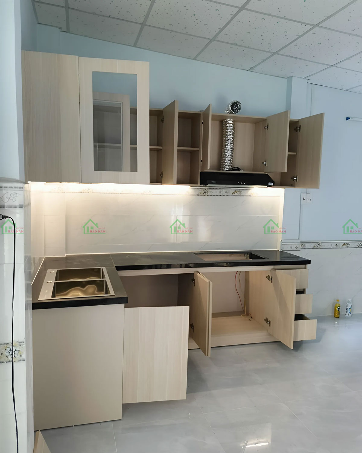 Công Trình Thực Tế - Thi Công Tủ Bếp Gỗ MDF Melamine An Cường Đẹp Hiện Đại TB46