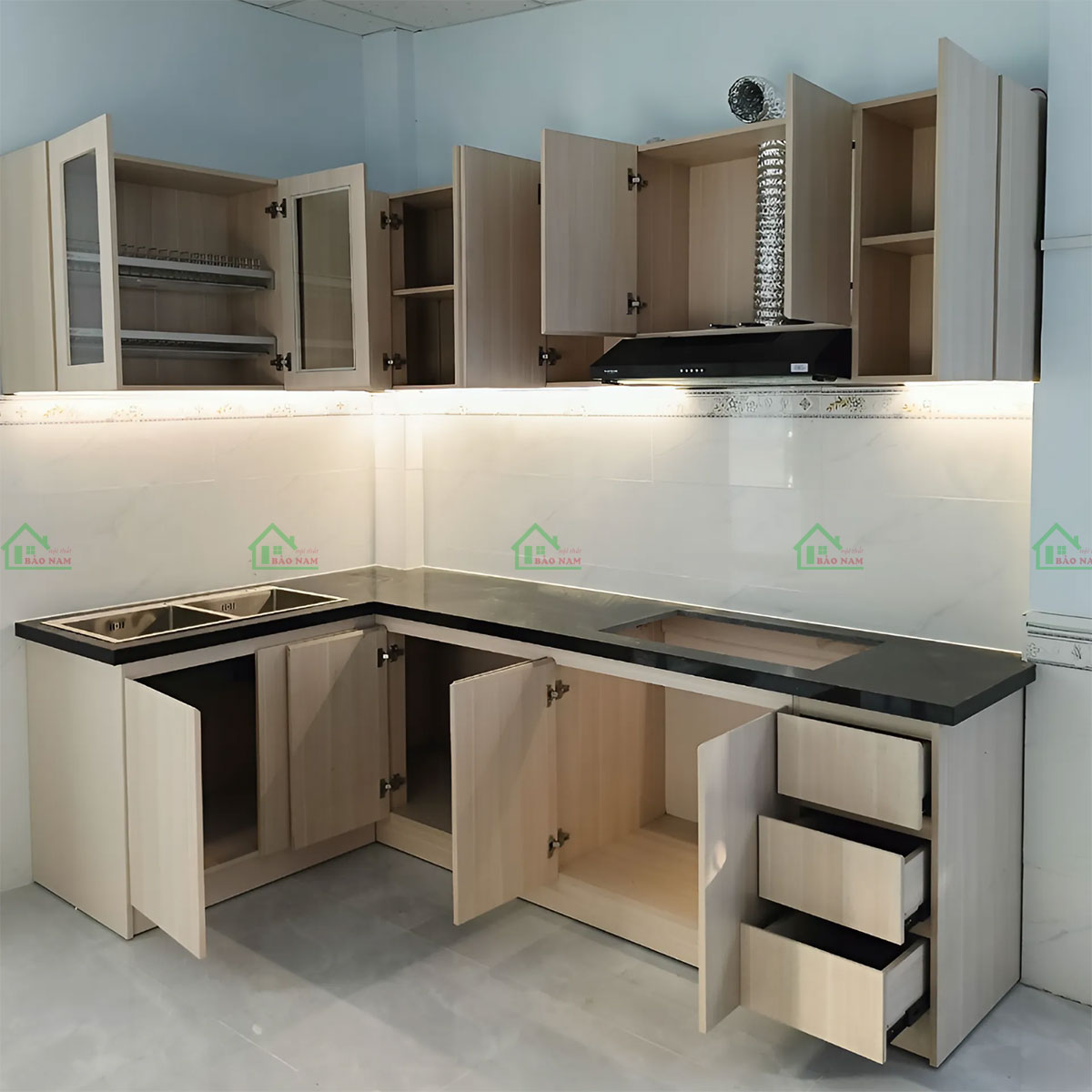 Công Trình Thực Tế - Thi Công Tủ Bếp Gỗ MDF Melamine An Cường Đẹp Hiện Đại TB46