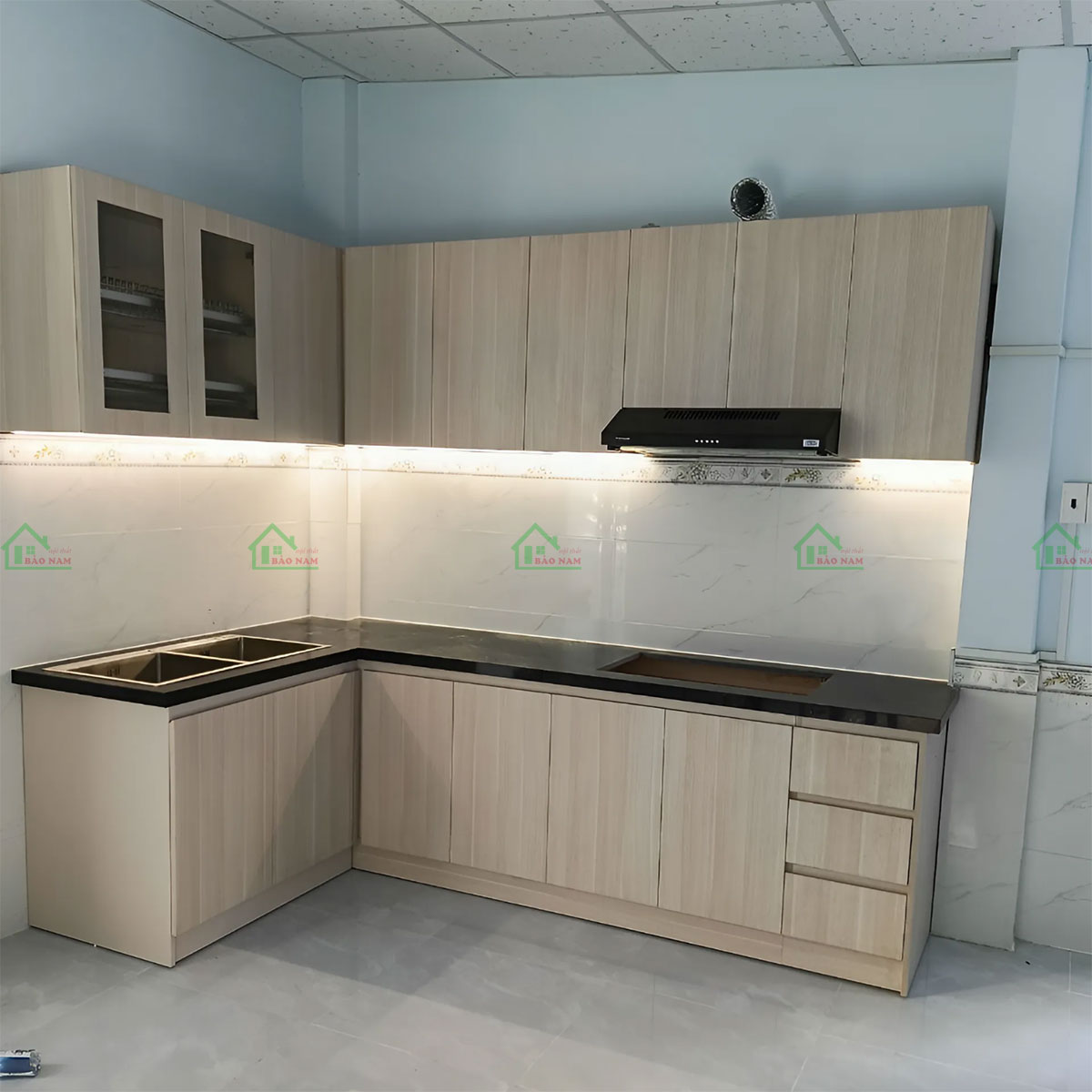 Công Trình Thực Tế - Thi Công Tủ Bếp Gỗ MDF Melamine An Cường Đẹp Hiện Đại TB46