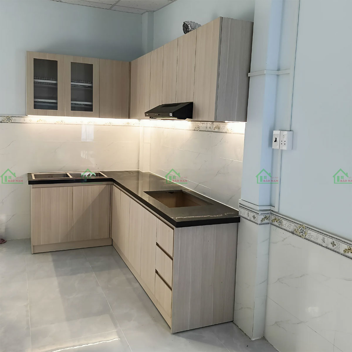 Công Trình Thực Tế - Thi Công Tủ Bếp Gỗ MDF Melamine An Cường Đẹp Hiện Đại TB46