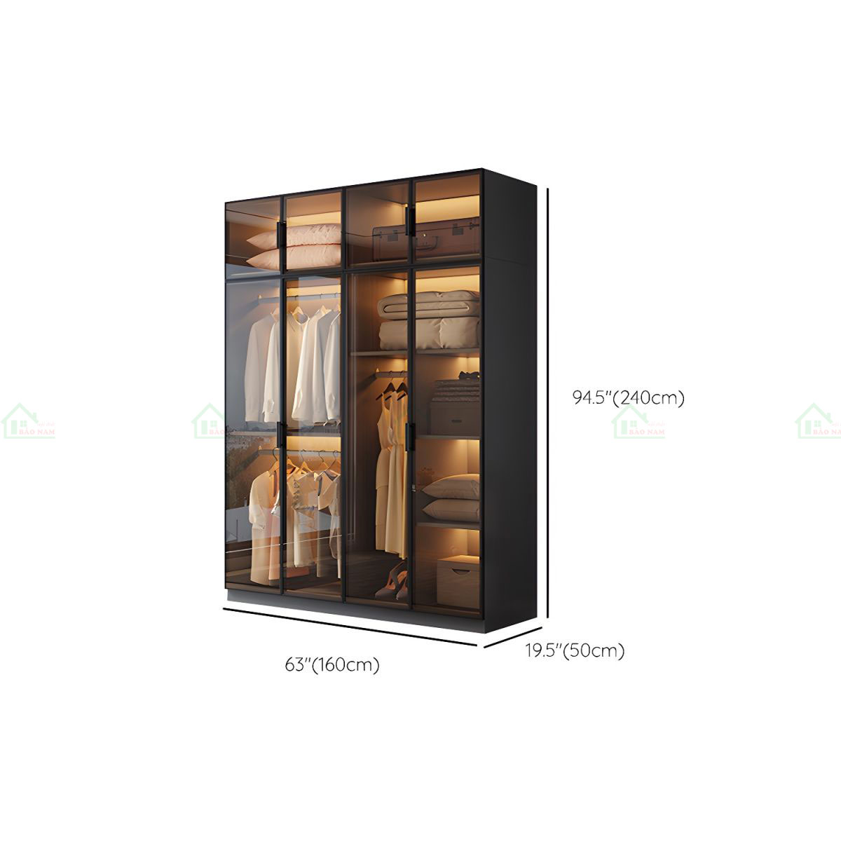 Mẫu Tủ Quần Áo Cánh Kính Màu Đen Hiện Đại Sang Trọng TK32