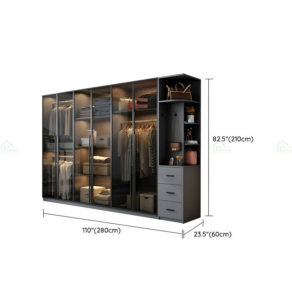 Mẫu Tủ Quần Áo Cánh Kính Màu Xám Khói Đẹp Hiện Đại TK31