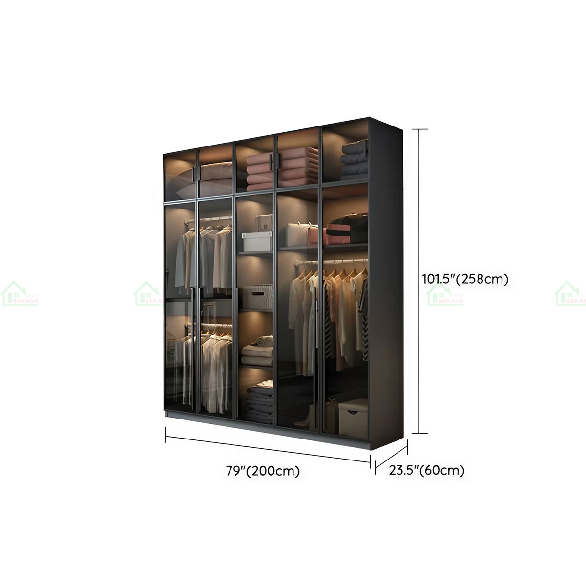 Mẫu Tủ Quần Áo Cánh Kính Màu Xám Khói Đẹp Hiện Đại TK31