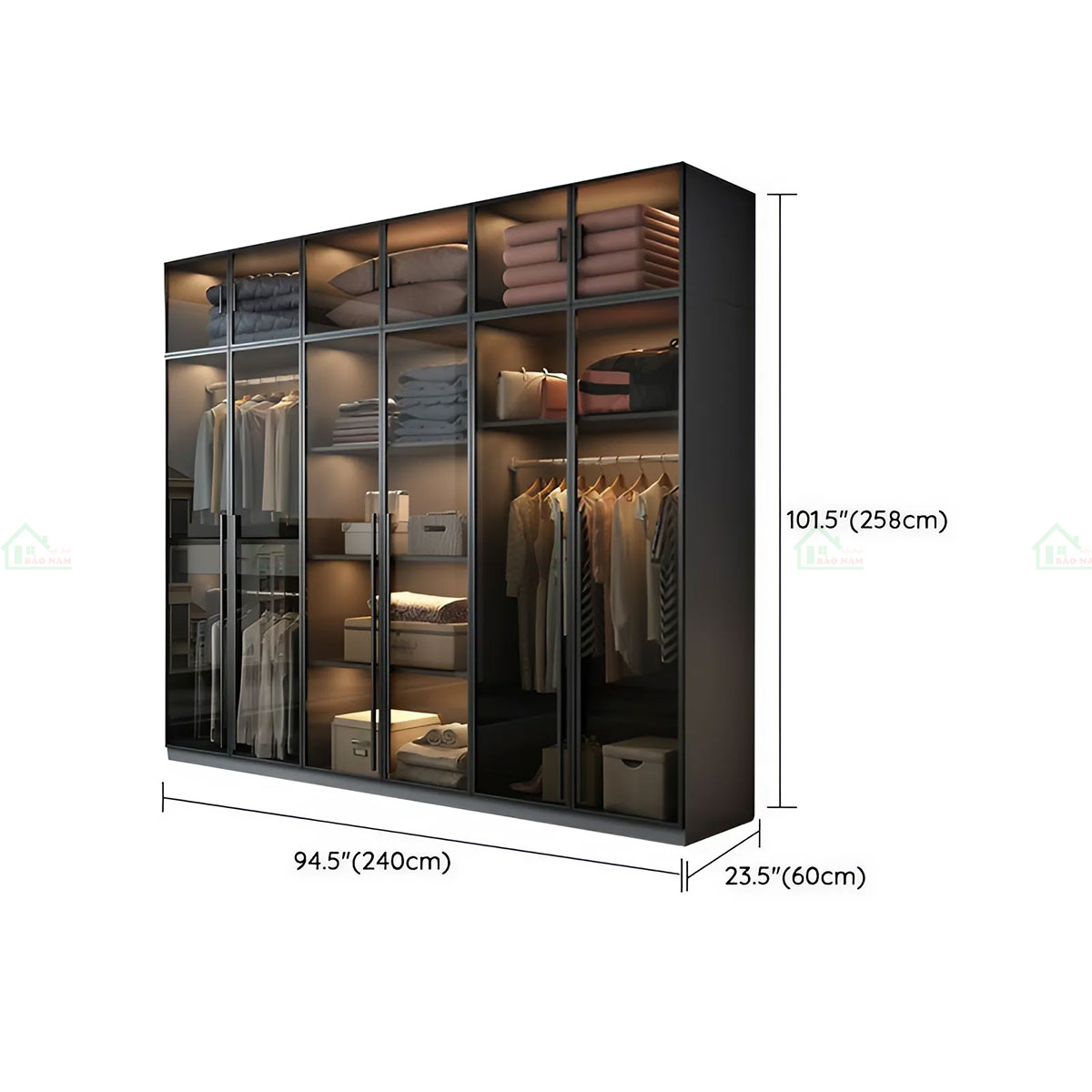 Mẫu Tủ Quần Áo Cánh Kính Màu Xám Khói Đẹp Hiện Đại TK31