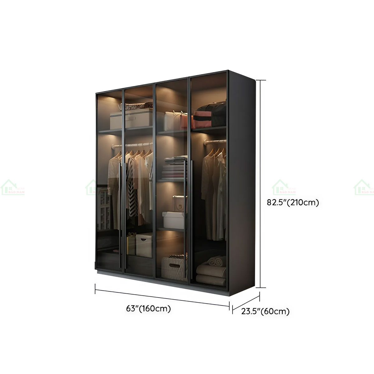 Mẫu Tủ Quần Áo Cánh Kính Màu Xám Khói Đẹp Hiện Đại TK31