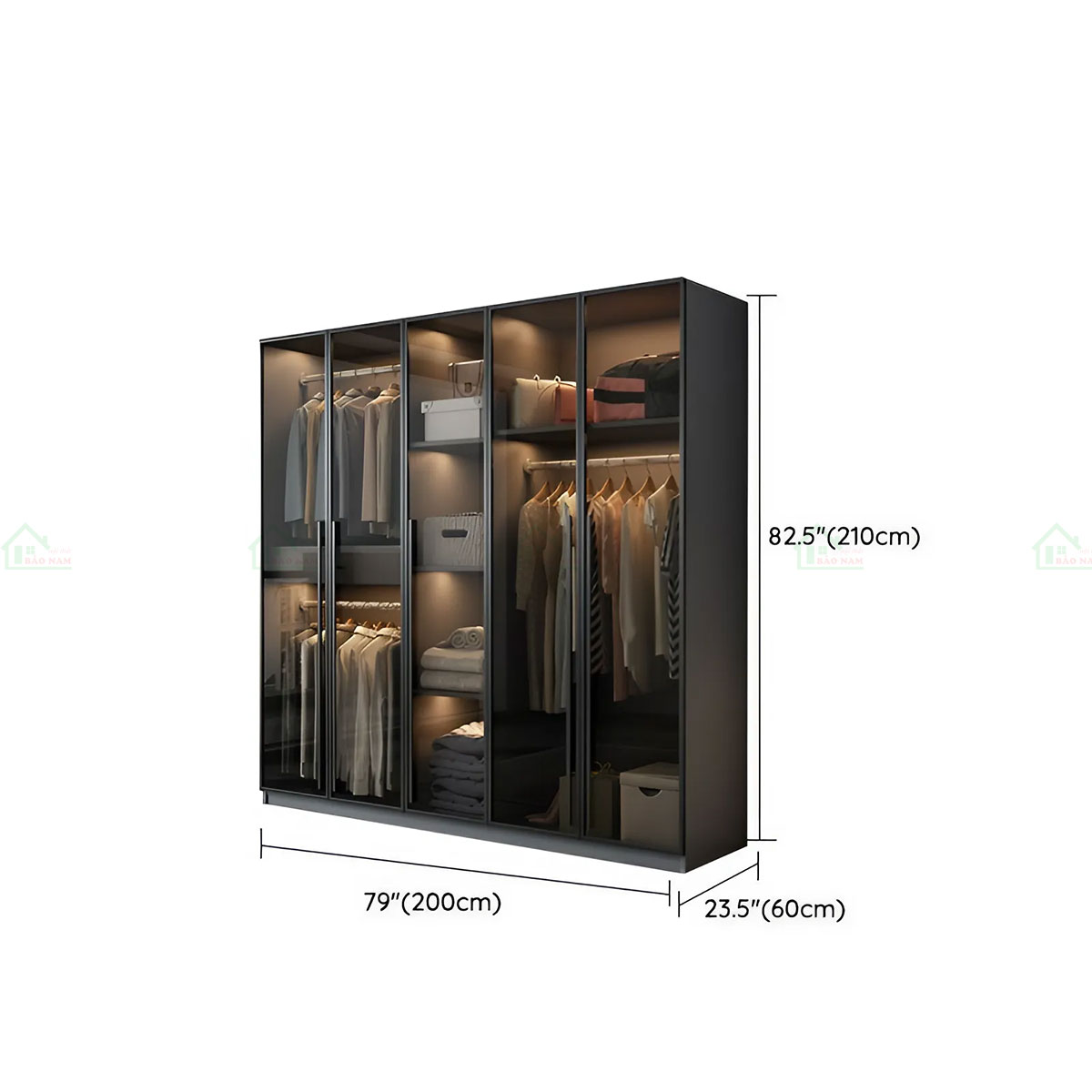 Mẫu Tủ Quần Áo Cánh Kính Màu Xám Khói Đẹp Hiện Đại TK31