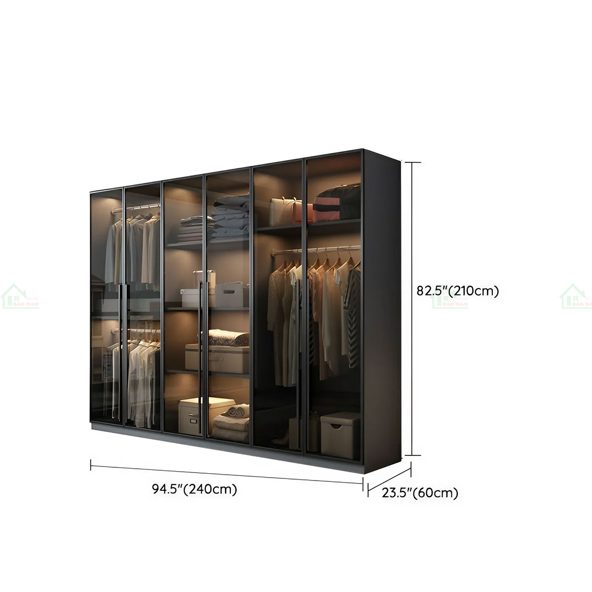 Mẫu Tủ Quần Áo Cánh Kính Màu Xám Khói Đẹp Hiện Đại TK31