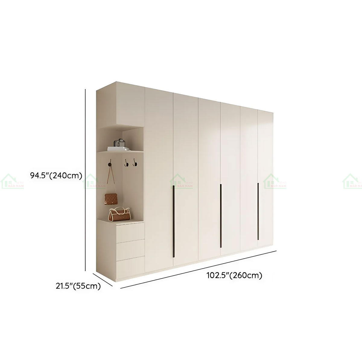 Mẫu Tủ Quần Áo Gỗ Công Nghiệp MDF Màu Kem Đẹp Hiện Đại TA35