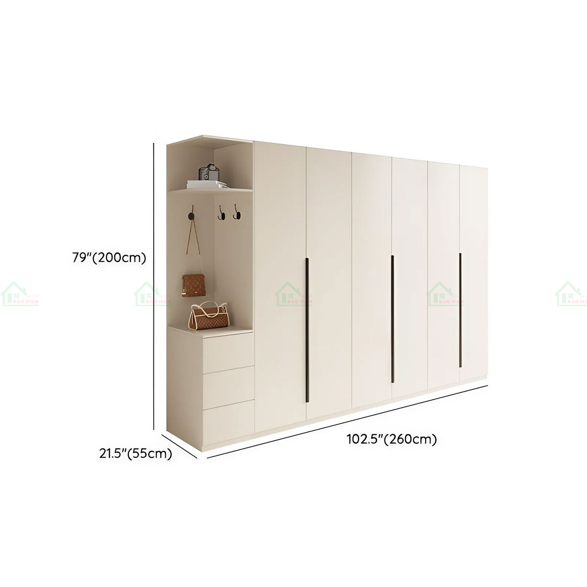 Mẫu Tủ Quần Áo Gỗ Công Nghiệp MDF Màu Kem Đẹp Hiện Đại TA35