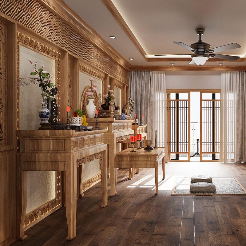 Mẫu phòng thờ gỗ trang trọng Mẫu phòng thờ gỗ trang trọng