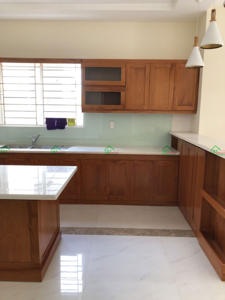 Tủ Bếp Gỗ Tự Nhiên Gõ Đỏ Hiện Đại, Sang Trọng BTN01