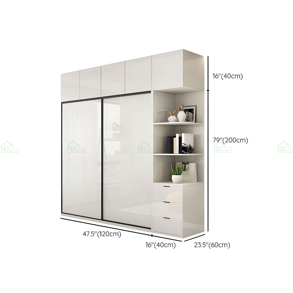 Tủ Quần Áo Acrylic Cánh Lùa Màu Trắng Hiện Đại Sang Trọng TAR24