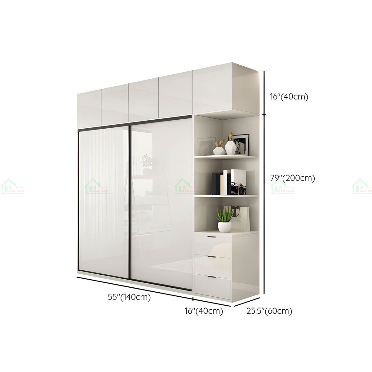 Tủ Quần Áo Acrylic Cánh Lùa Màu Trắng Hiện Đại Sang Trọng TAR24