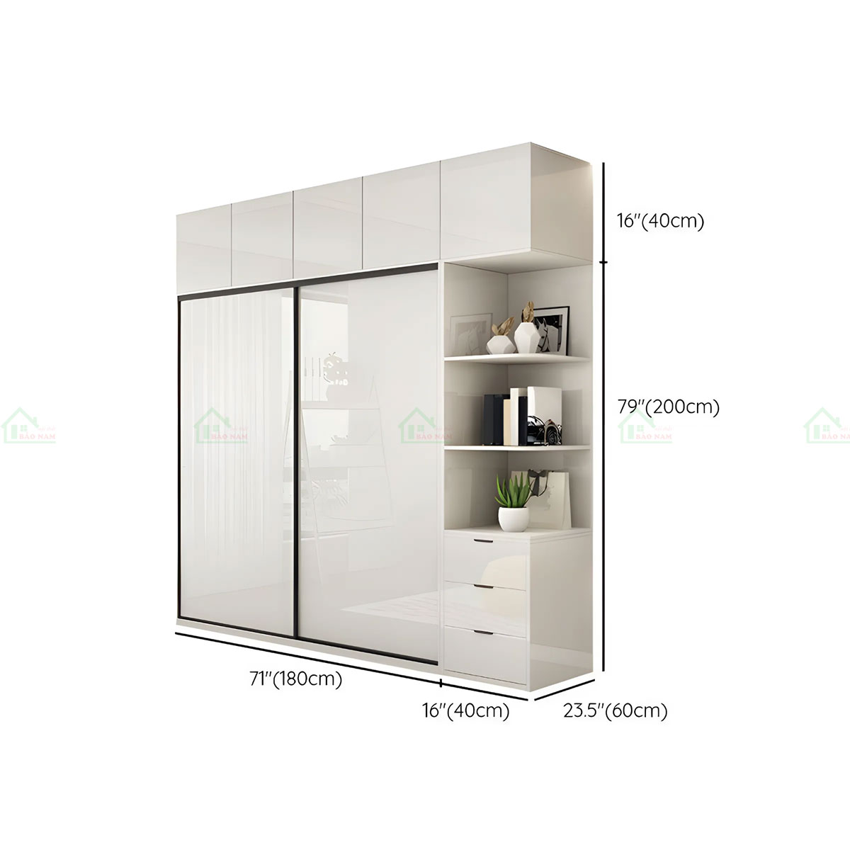 Tủ Quần Áo Acrylic Cánh Lùa Màu Trắng Hiện Đại Sang Trọng TAR24