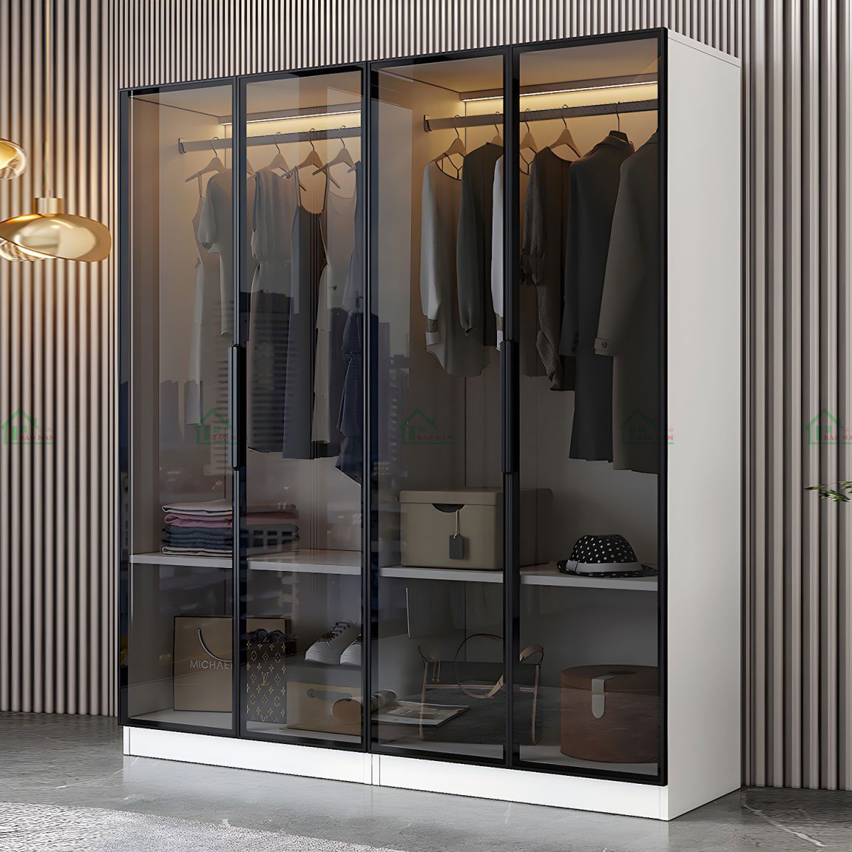 Tủ Quần Áo Cánh Kính Cường Lực Màu Trà Đẹp TK38