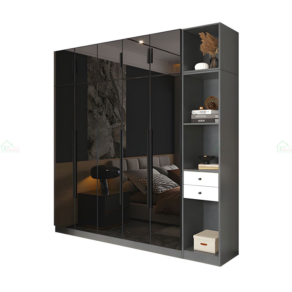 Mẫu Tủ Quần Áo Cánh Kính Đen Đẹp TK44