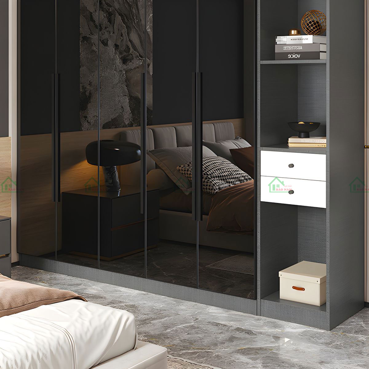 Mẫu Tủ Quần Áo Cánh Kính Đen Đẹp TK44