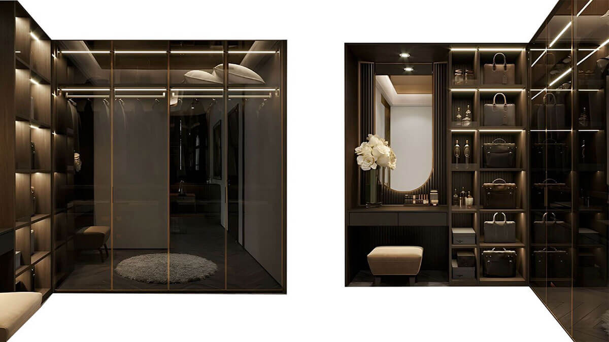 Thiết kế tủ quần áo cánh kính Thiết kế tủ quần áo cánh kính