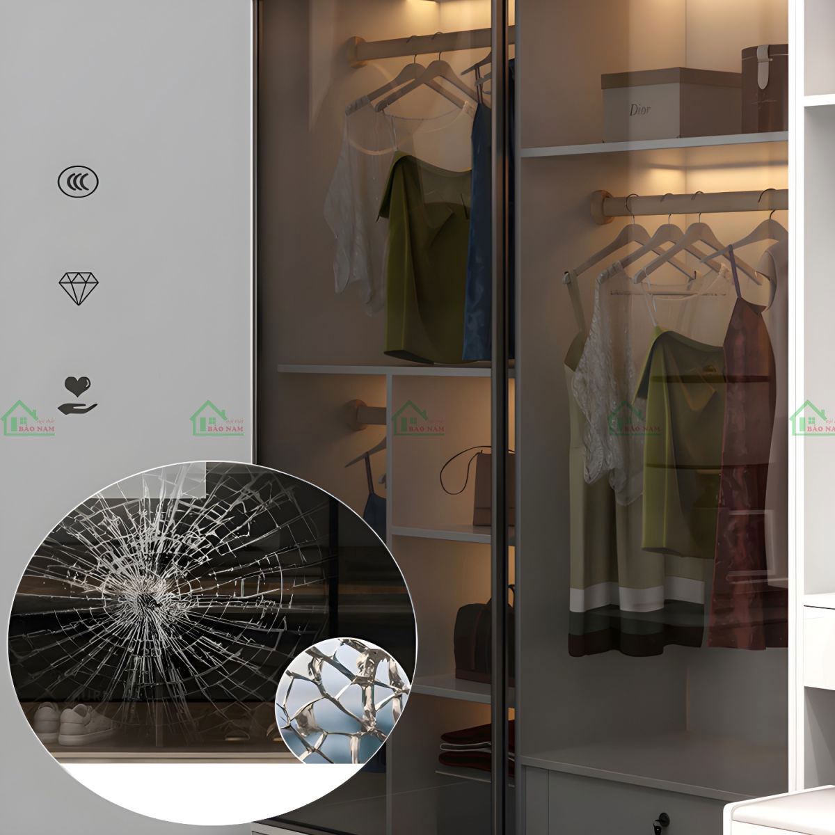 Tủ Quần Áo Cánh Kính Lùa Cao Cấp TK50