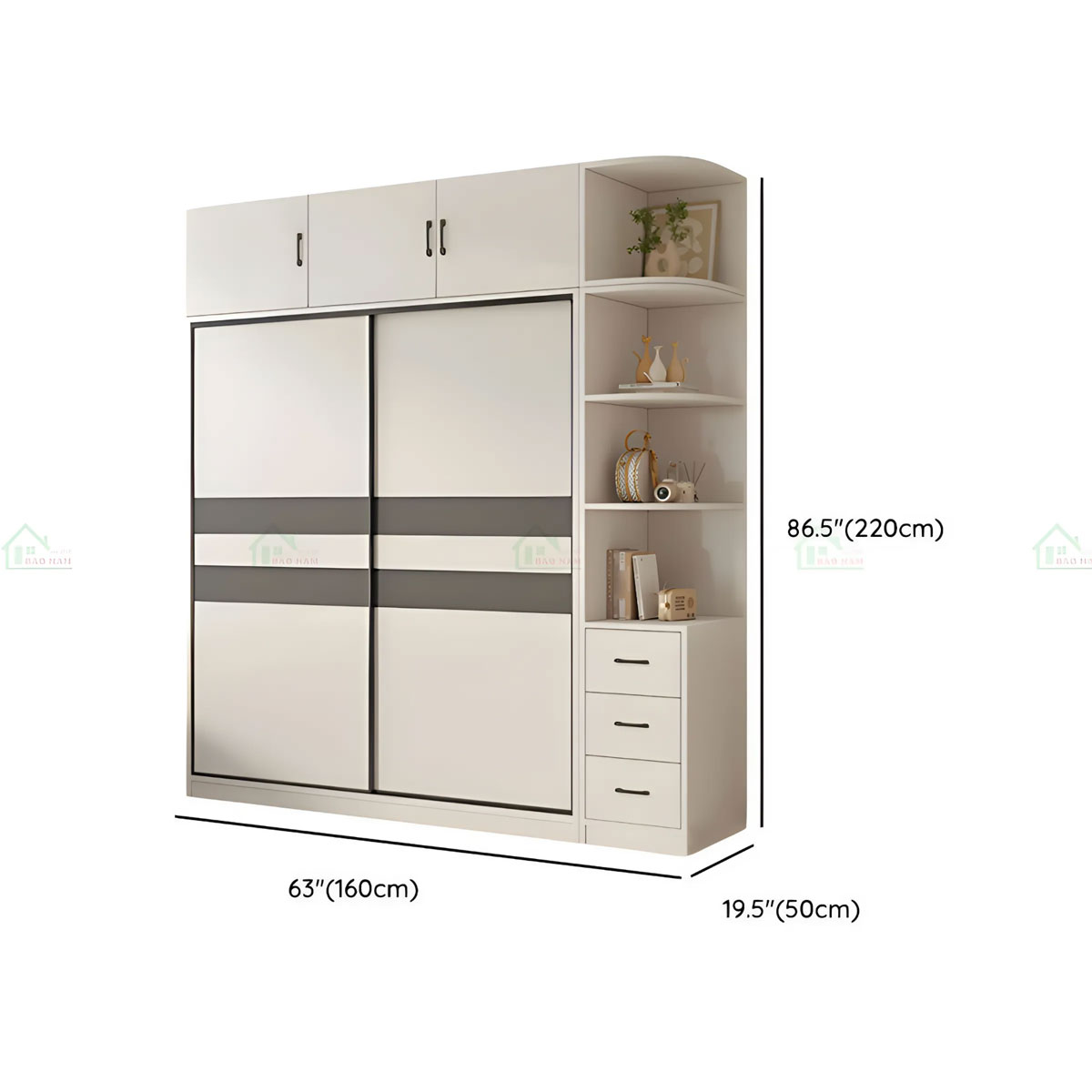 Tủ Quần Áo Cánh Lùa Màu Trắng Phối Xám Đẹp Hiện Đại TAL13