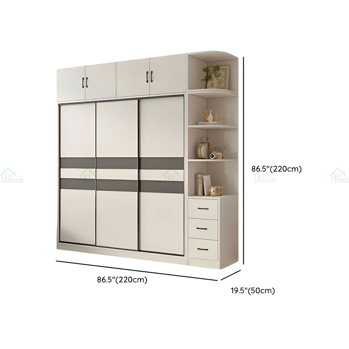 Tủ Quần Áo Cánh Lùa Màu Trắng Phối Xám Đẹp Hiện Đại TAL13