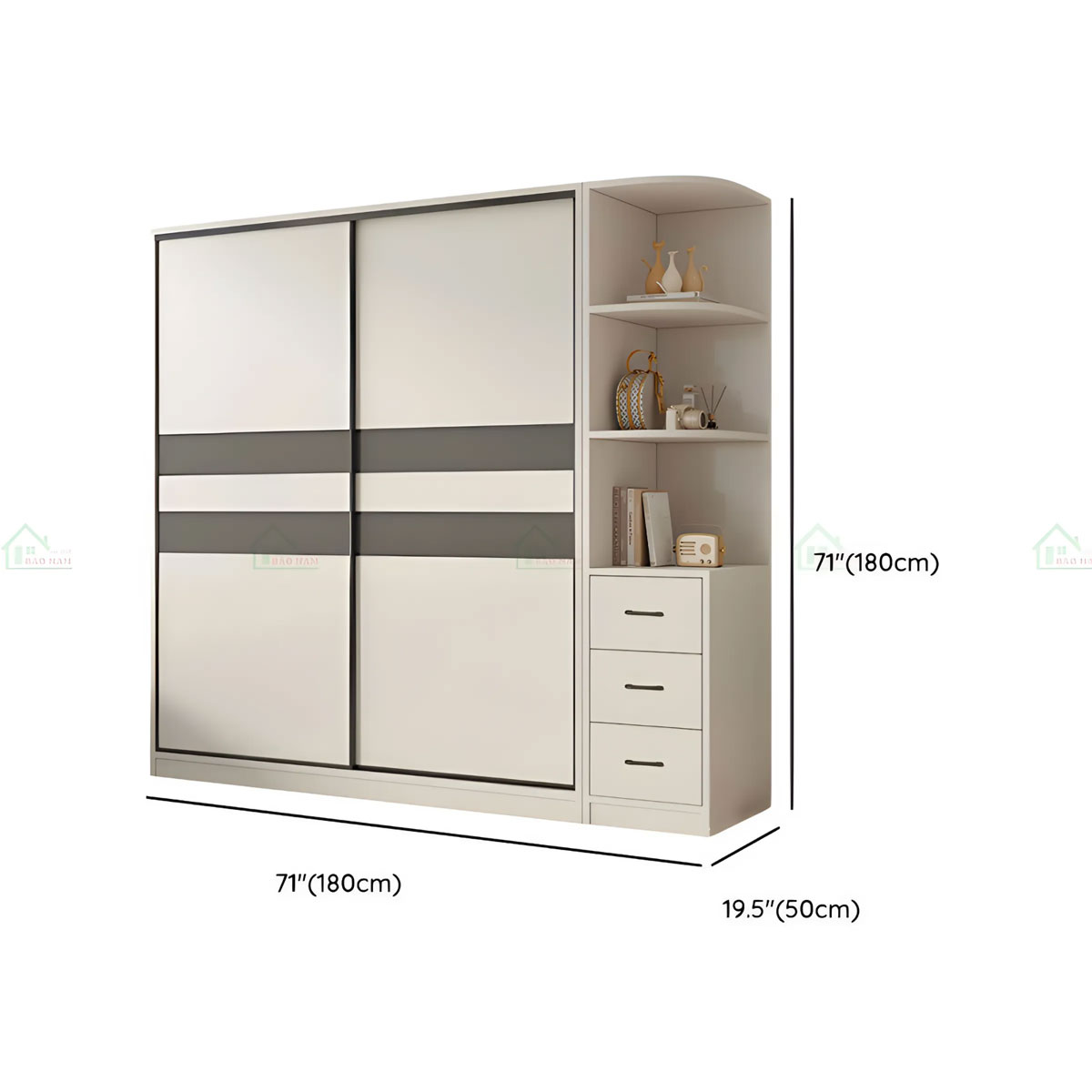 Tủ Quần Áo Cánh Lùa Màu Trắng Phối Xám Đẹp Hiện Đại TAL13