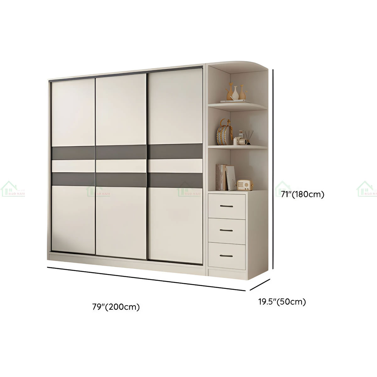 Tủ Quần Áo Cánh Lùa Màu Trắng Phối Xám Đẹp Hiện Đại TAL13