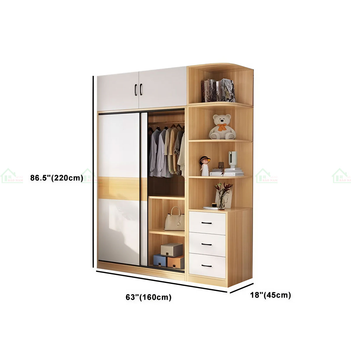 Tủ Quần Áo Cánh Lùa MDF Vân Gỗ Đẹp Hiện Đại TAL18